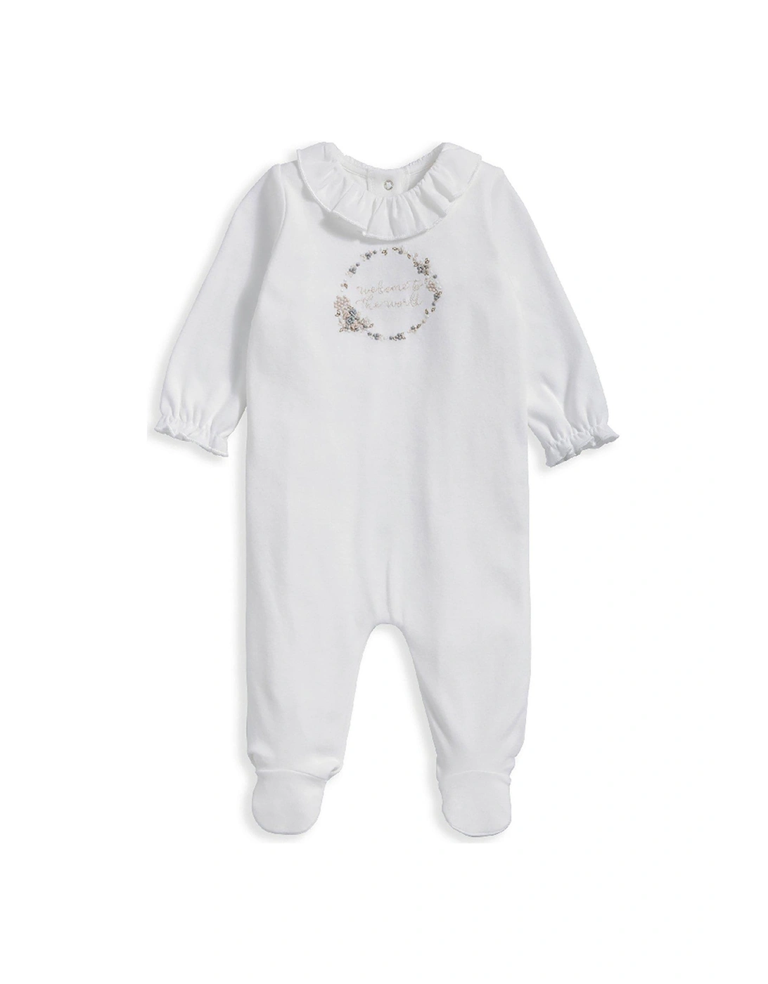 Baby Girls Welcome To The World Embroidered Sleepsuit - White, 2 of 1