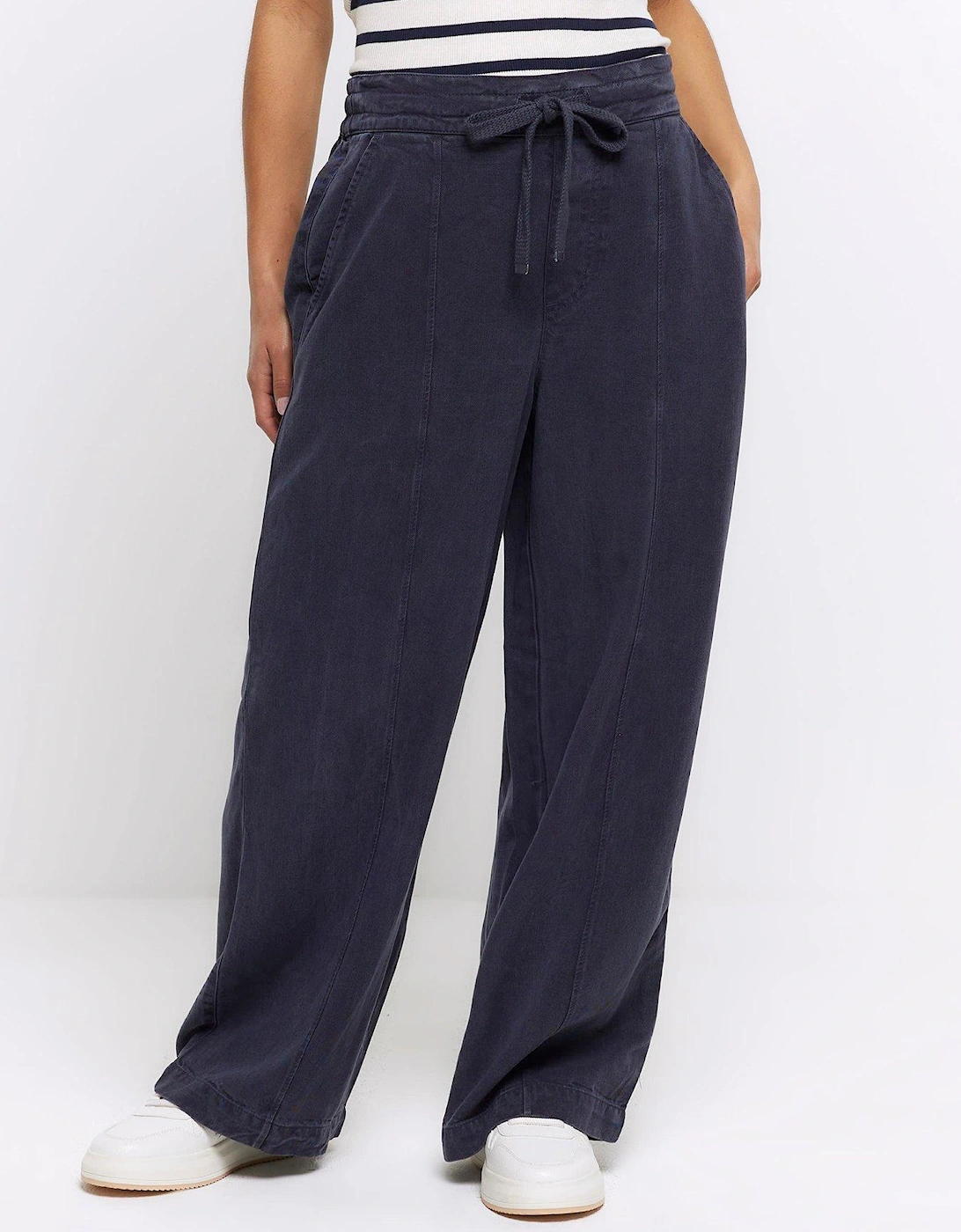 Petite Wide Leg Trousers - Navy, 6 of 5