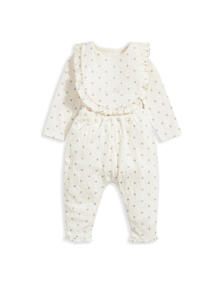 Baby Girls 3 Piece Blue Ditsy Outfit - White