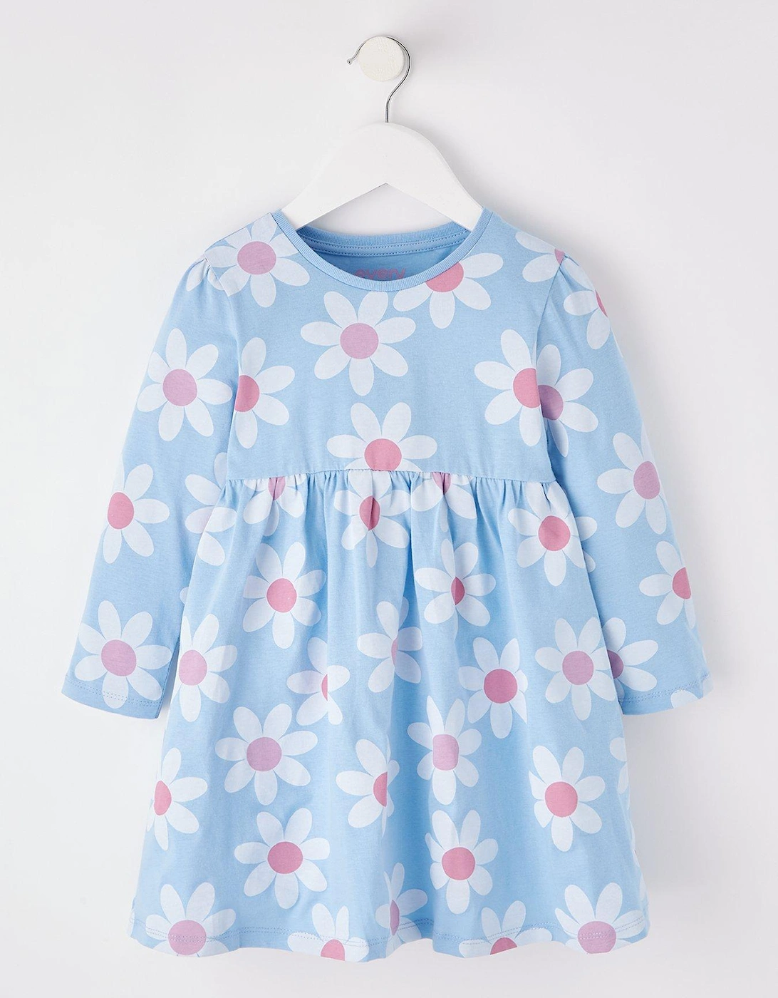 Girls Long Sleeve Flower Print Jersey Dress - Blue, 2 of 1