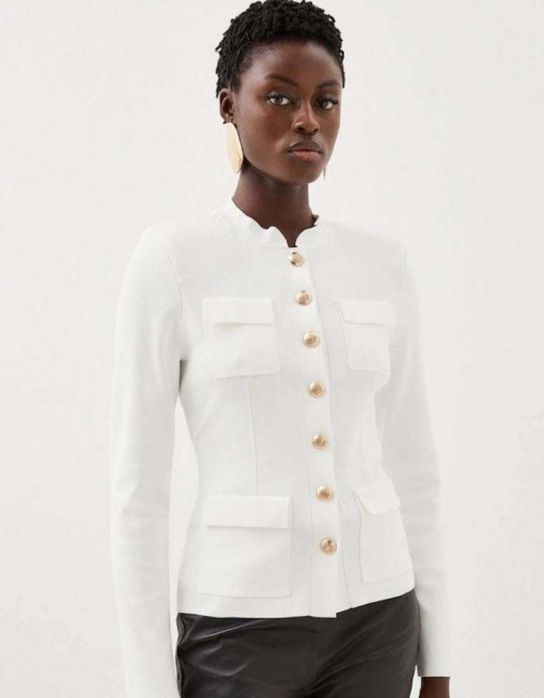 Premium Viscose Blend Body Contouring Button Front Knit Jacket
