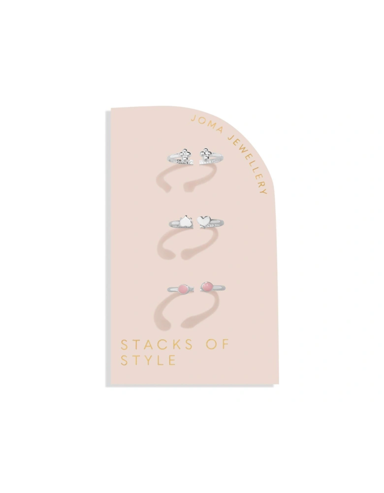 STACKS OF STYLE , PINK ENAMEL , Silver , Set of 3 Rings