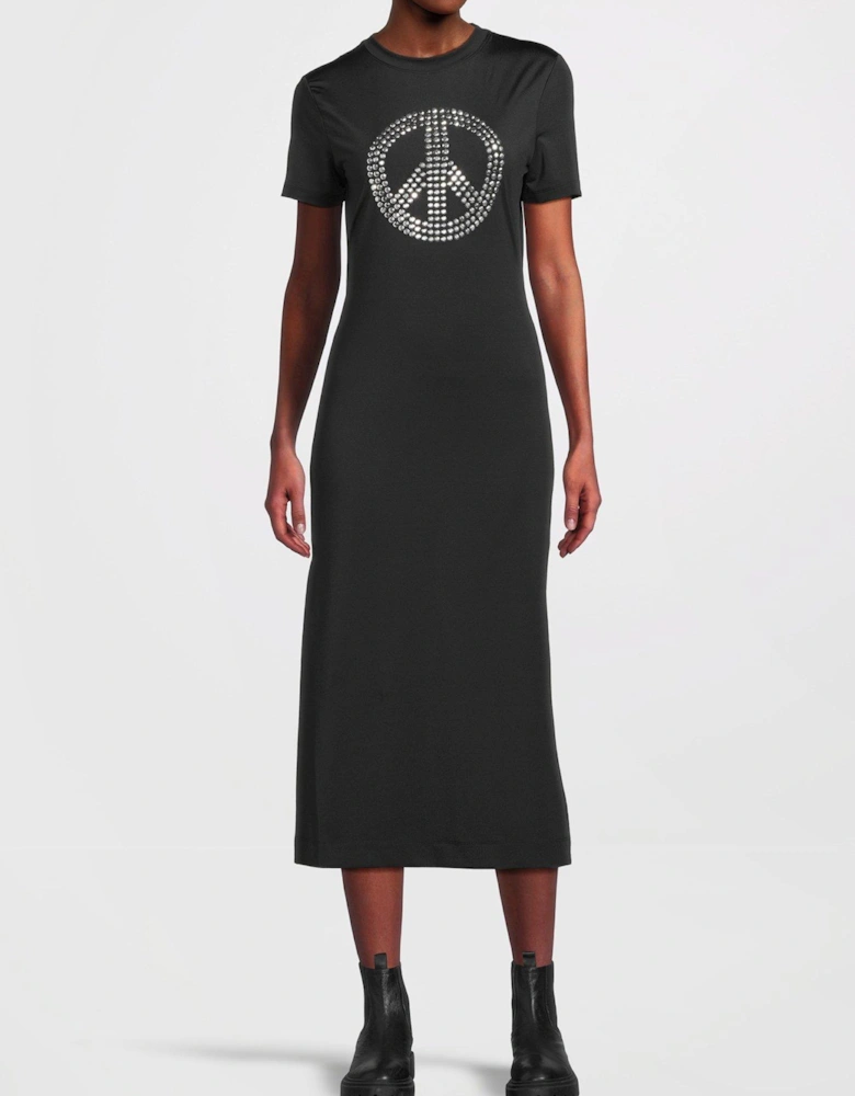 Peace Logo T-shirt Midi Dress - Black
