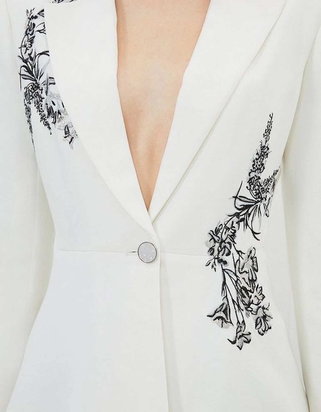 Compact Viscose Tailored Peplum Embroidered Blazer