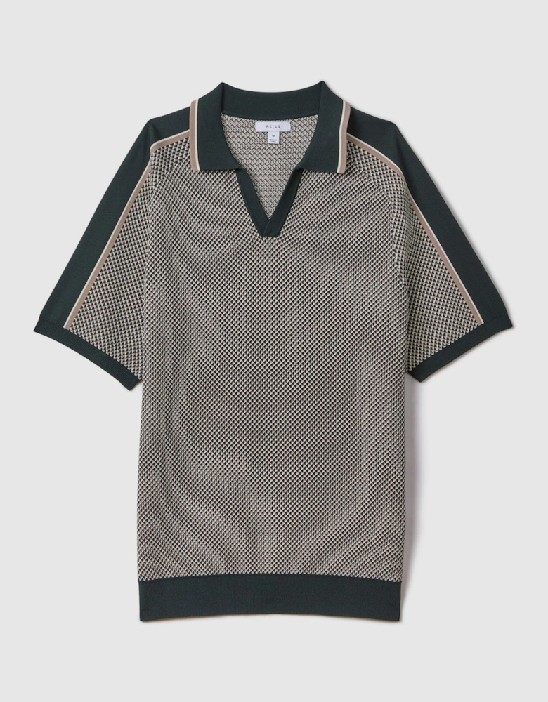Geometric Design Open-Collar Shirt