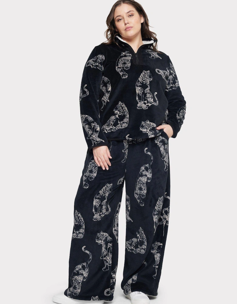 Curve Fleece Zip Through Sweat & Trouser Lounge Set - Black