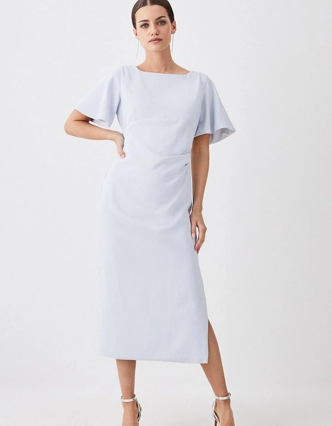 Petite Premium Crepe Flare Sleeve Midi Dress, 5 of 4