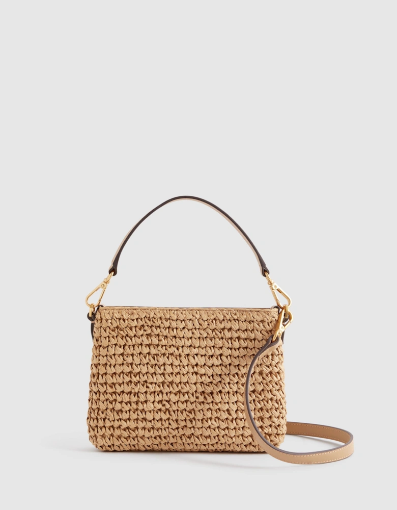 Leather Raffia Pouch Bag