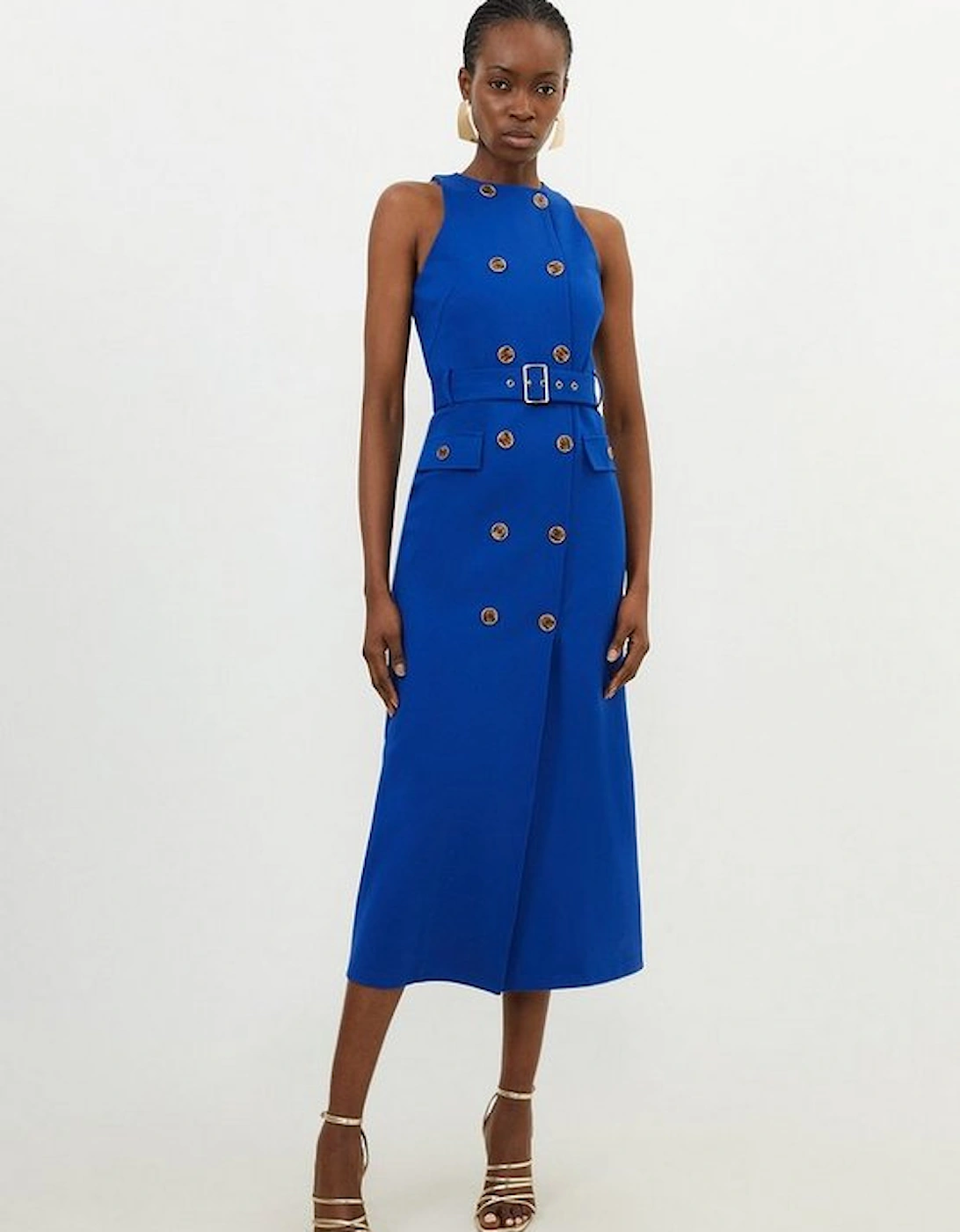 Ponte Button Detail Belted Midi Dress, 5 of 4