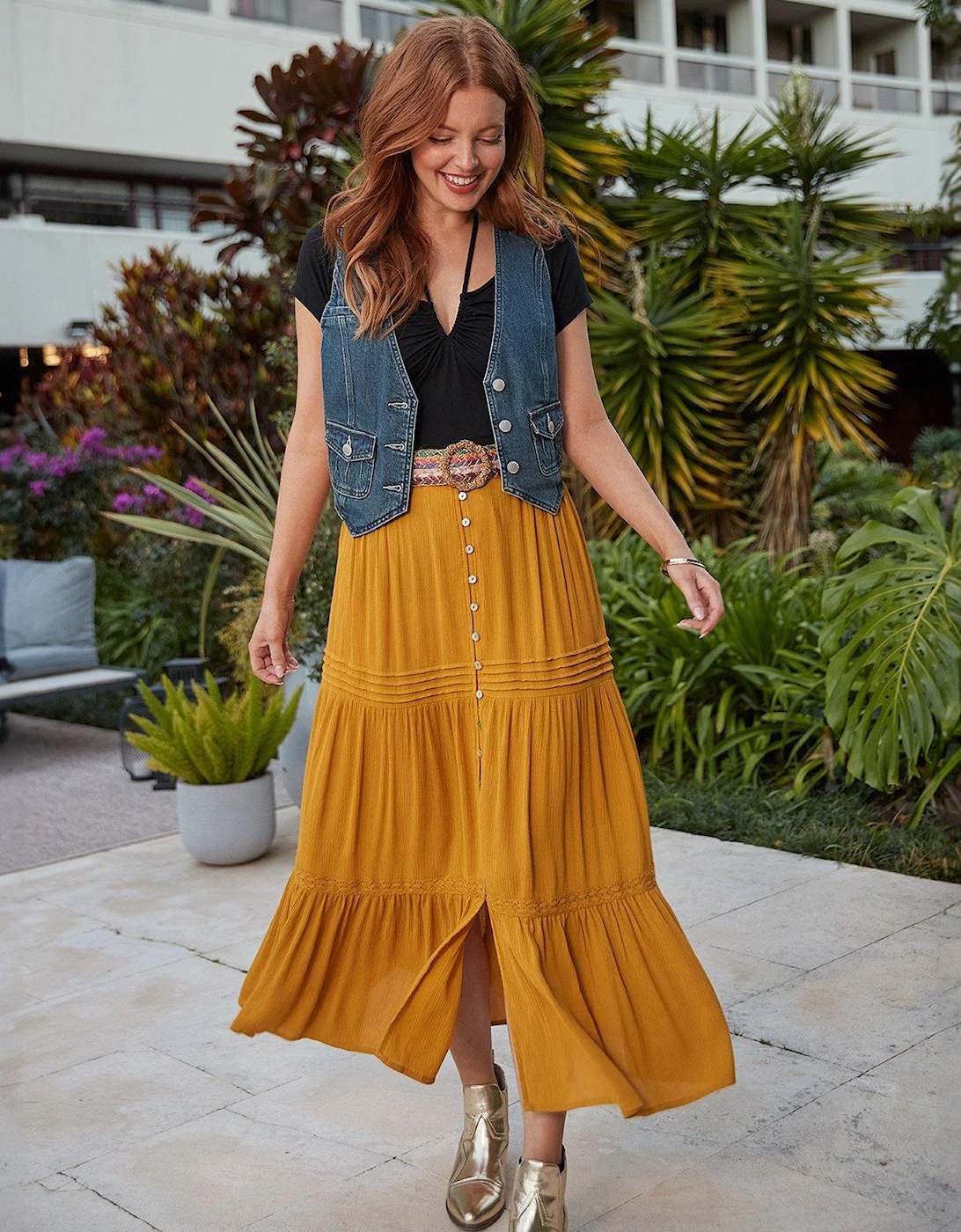 Tiered Maxi Skirt - Yellow, 2 of 1