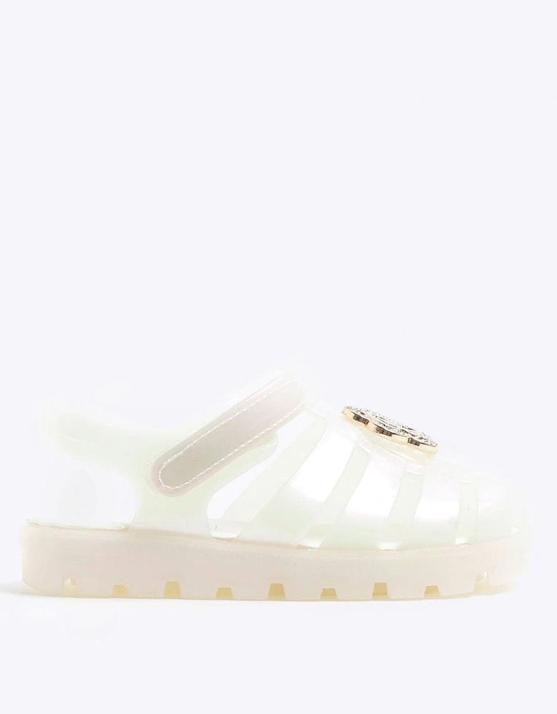 Mini Mini Girls Flower Jelly Sandals - White