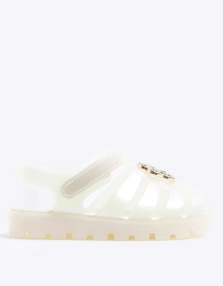 Mini Girls Flower Jelly Sandals - White