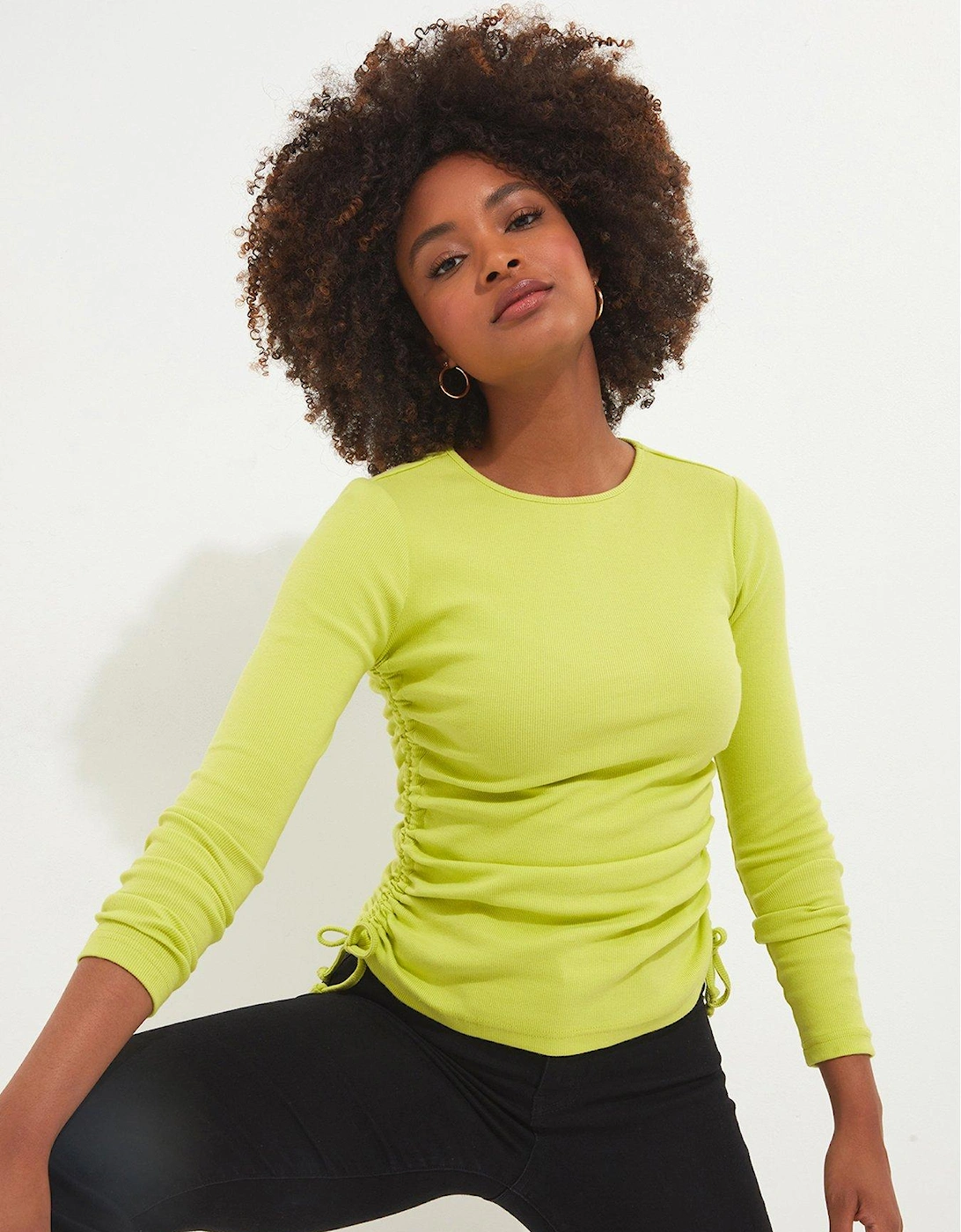 Ruched Ribbed Jersey Top - Yellow, 2 of 1