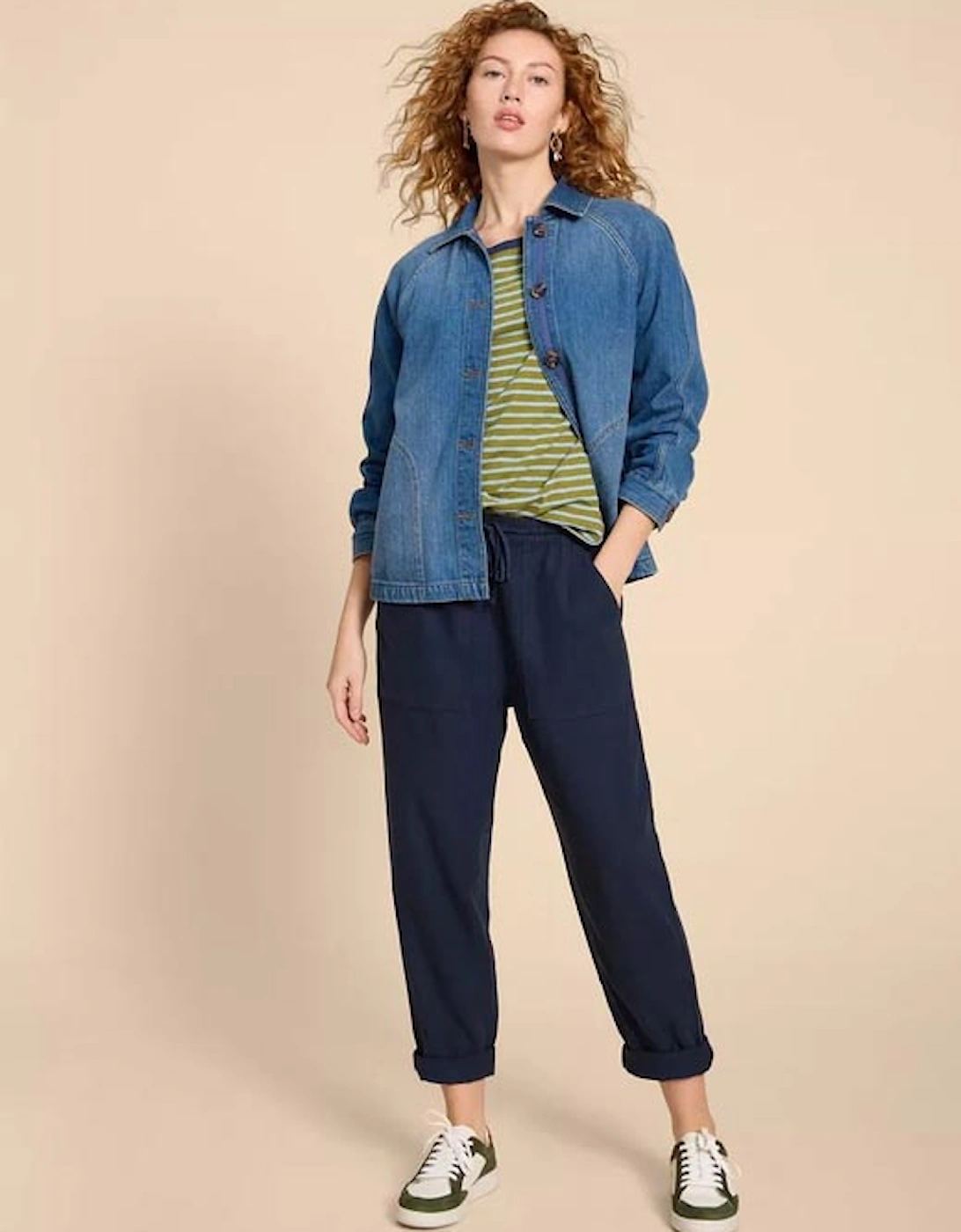 Petite Women's Elle Linen Blend Trouser Navy