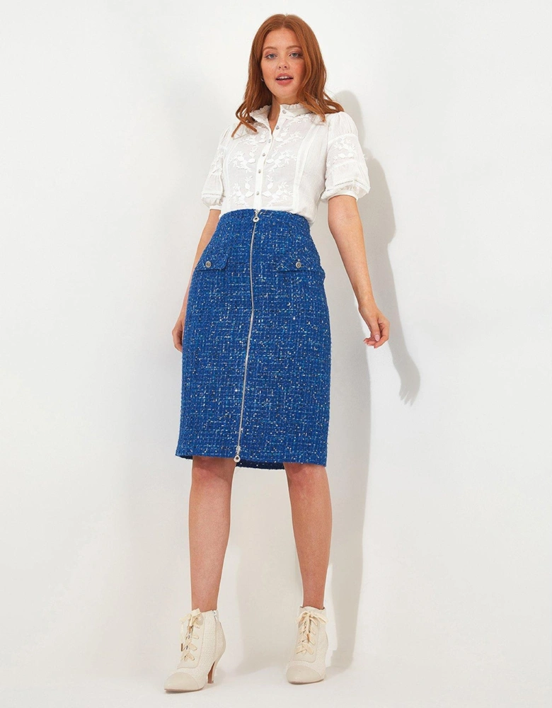 Boucle Zip Midi Skirt - Blue