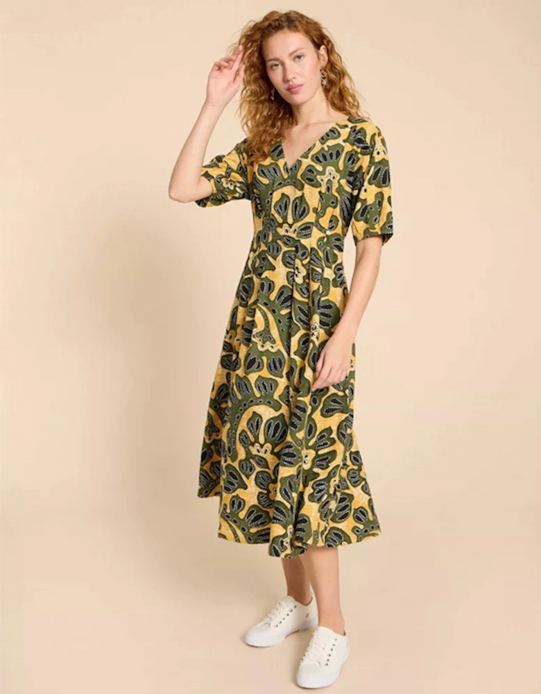 Women's Kate Linen Blend Dress Chartreuse Print