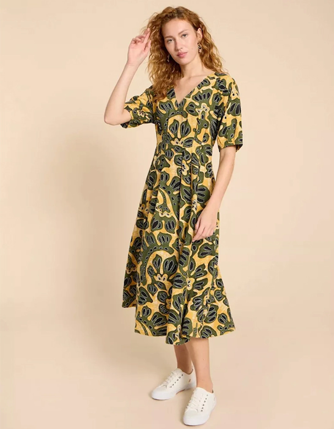 Women's Kate Linen Blend Dress Chartreuse Print, 8 of 7