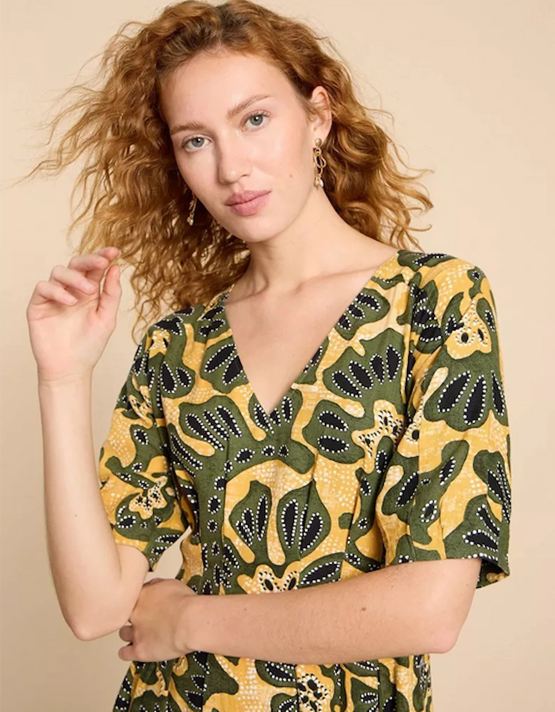 Women's Kate Linen Blend Dress Chartreuse Print