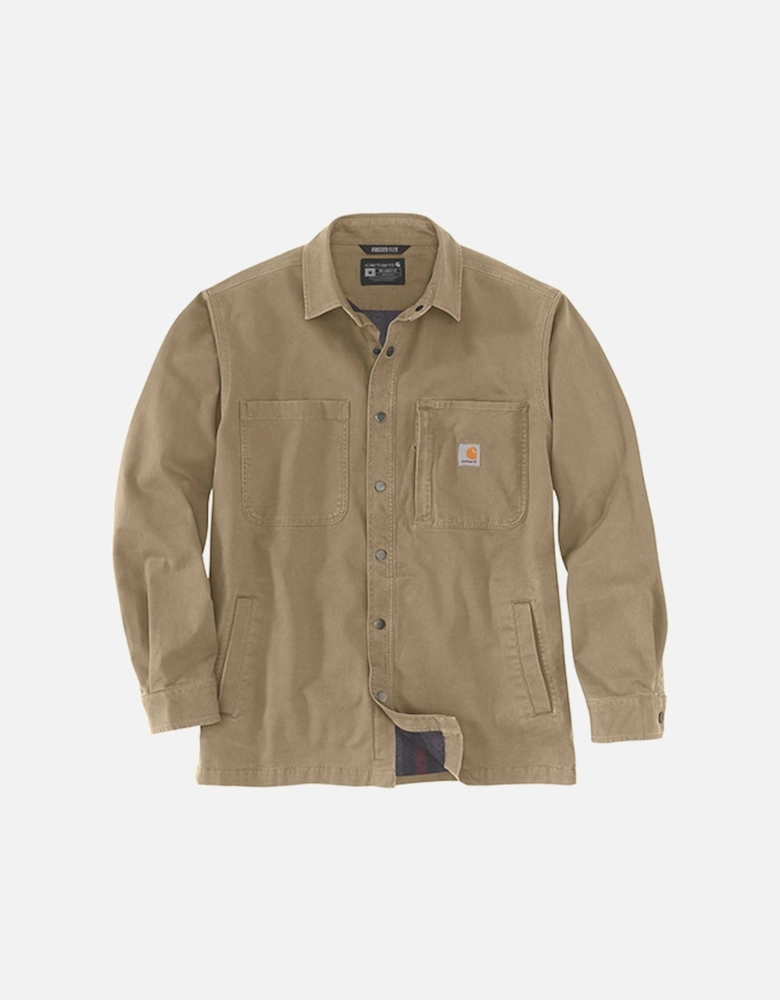 Carhartt Men's Rugged Flex Relaxed Fit Canvas Fleece-Lined Snap-Front Shirt Jacket Dark Khaki