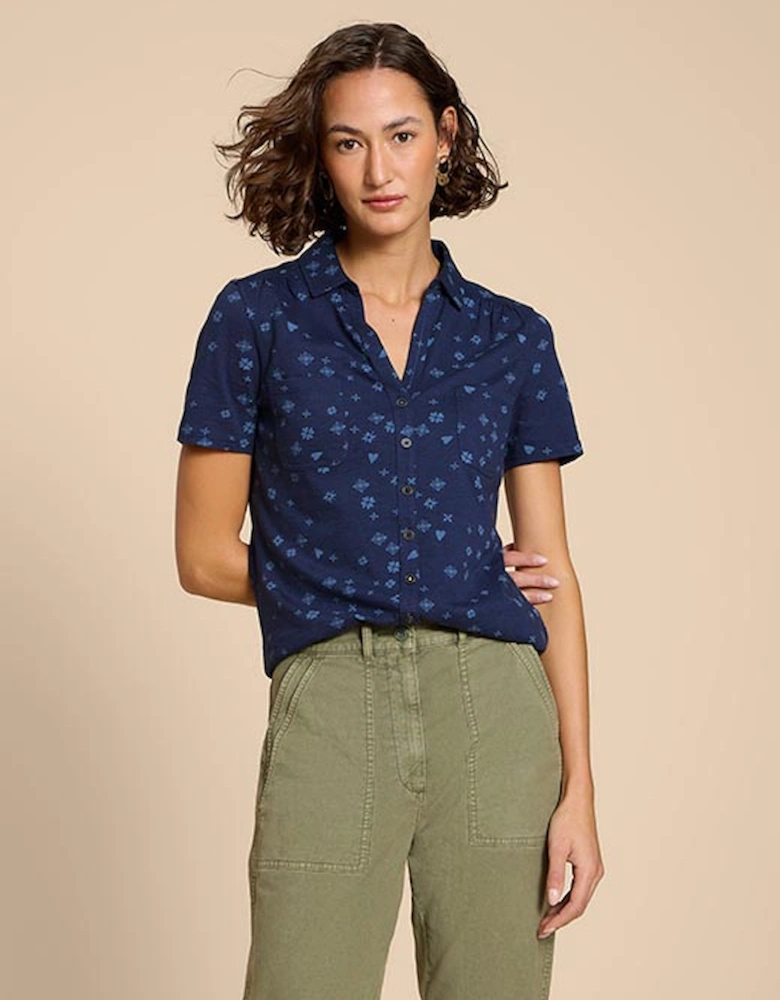 Women's Penny Pocket Jersey Shirt Navy Print
