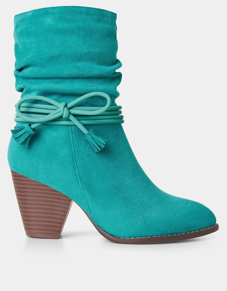 Ruched Suede Boots - Green