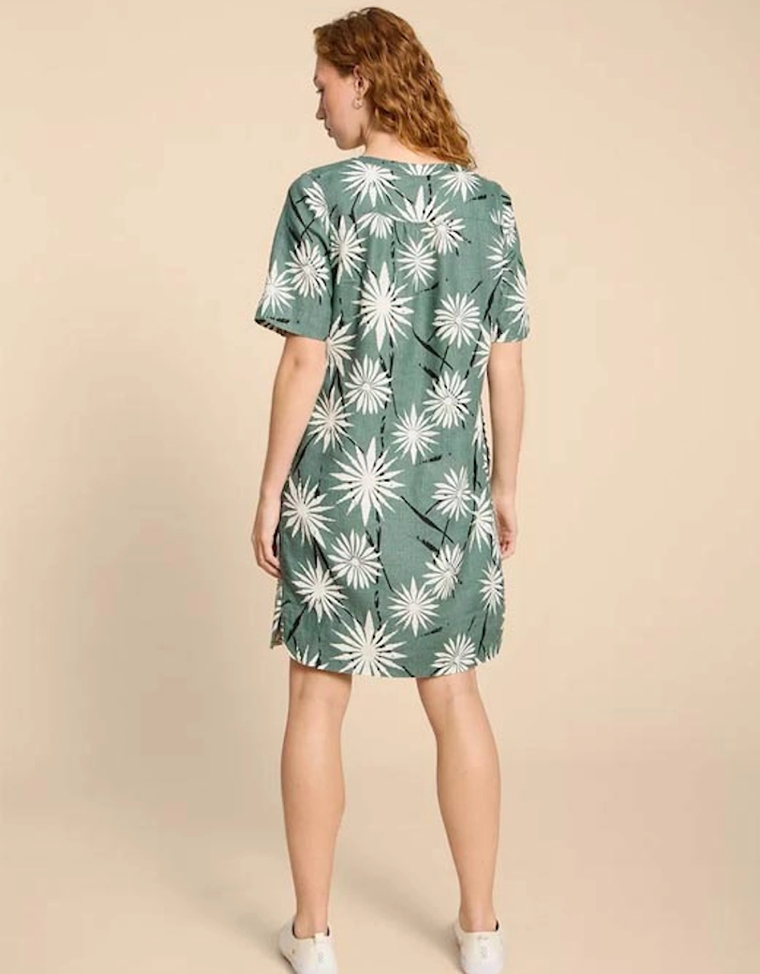Women's June Linen Shift Dress Green Print