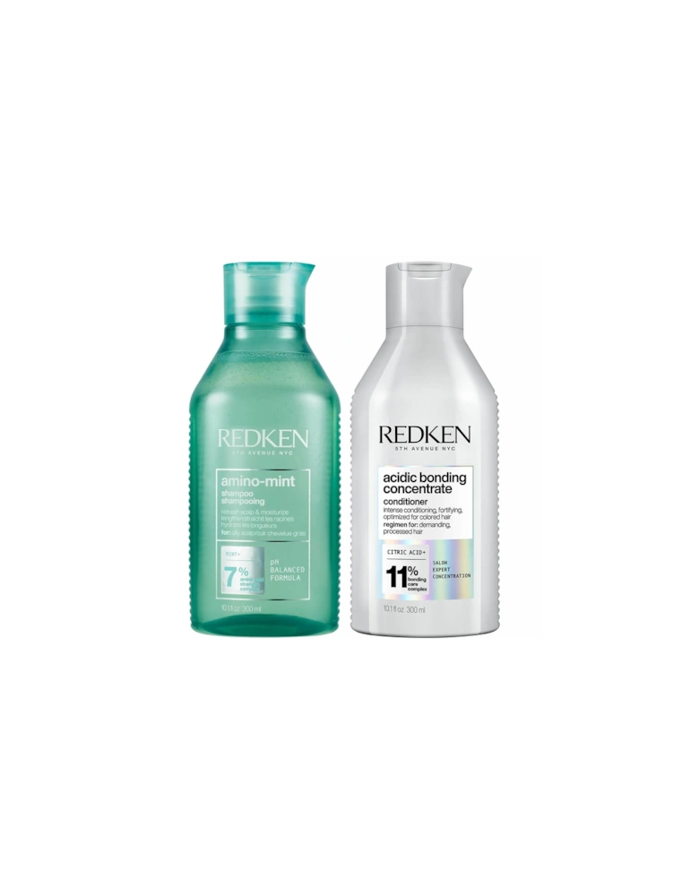Amino Mint Scalp Cleansing for Greasy Hair Shampoo and Acidic Bonding Concentrate Conditioner Bundle