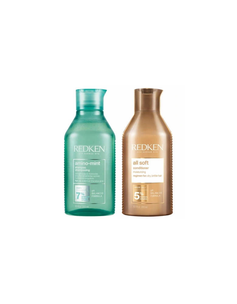 Amino Mint Scalp Cleansing for Greasy Hair Shampoo and All Soft Hydrating Care Conditioner Bundle
