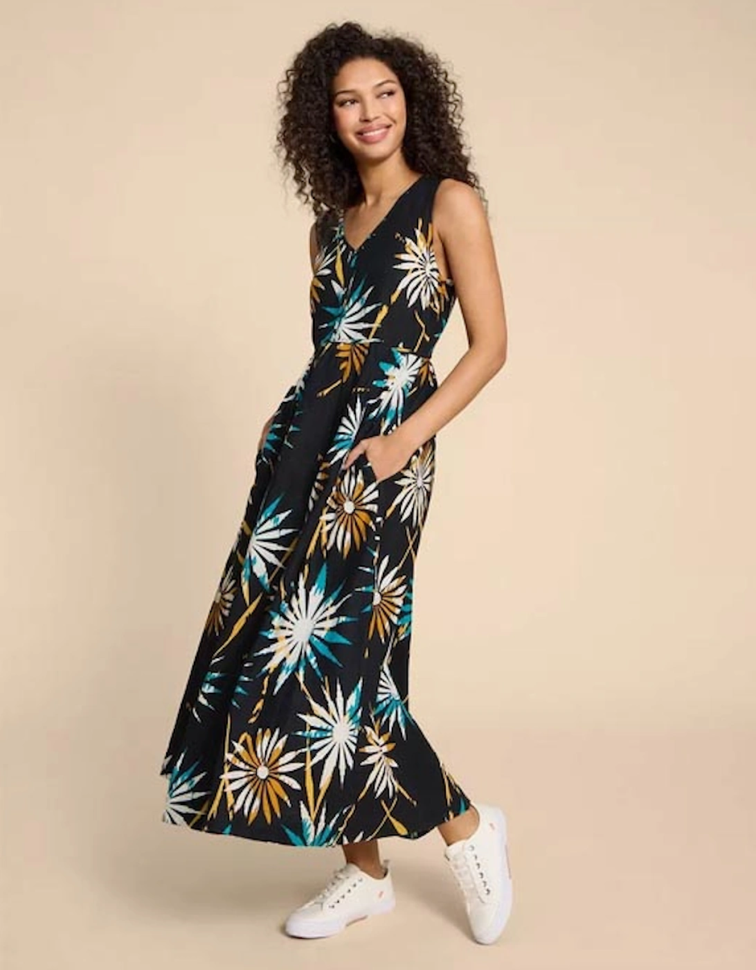 Women's Gigi Linen Blend Maxi Dress Black Print, 8 of 7