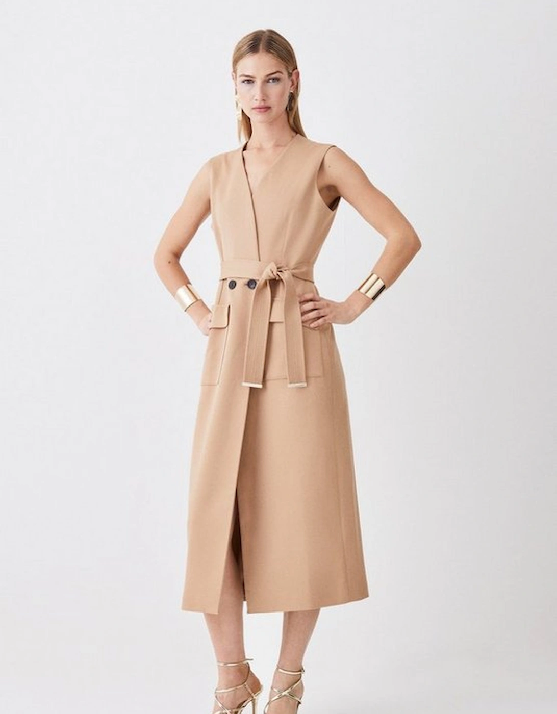 Relaxed Tailored Sleeveless Belted Blazer Midi Dress, 5 of 4