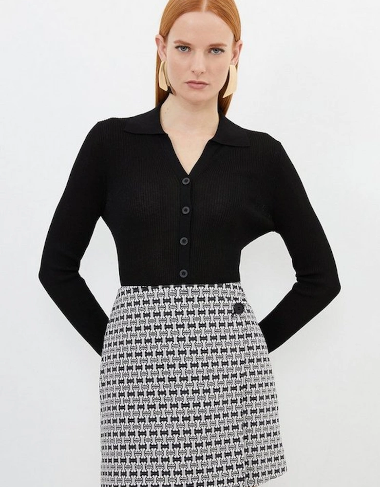 Geo Jacquard Button Detail Mini Skirt