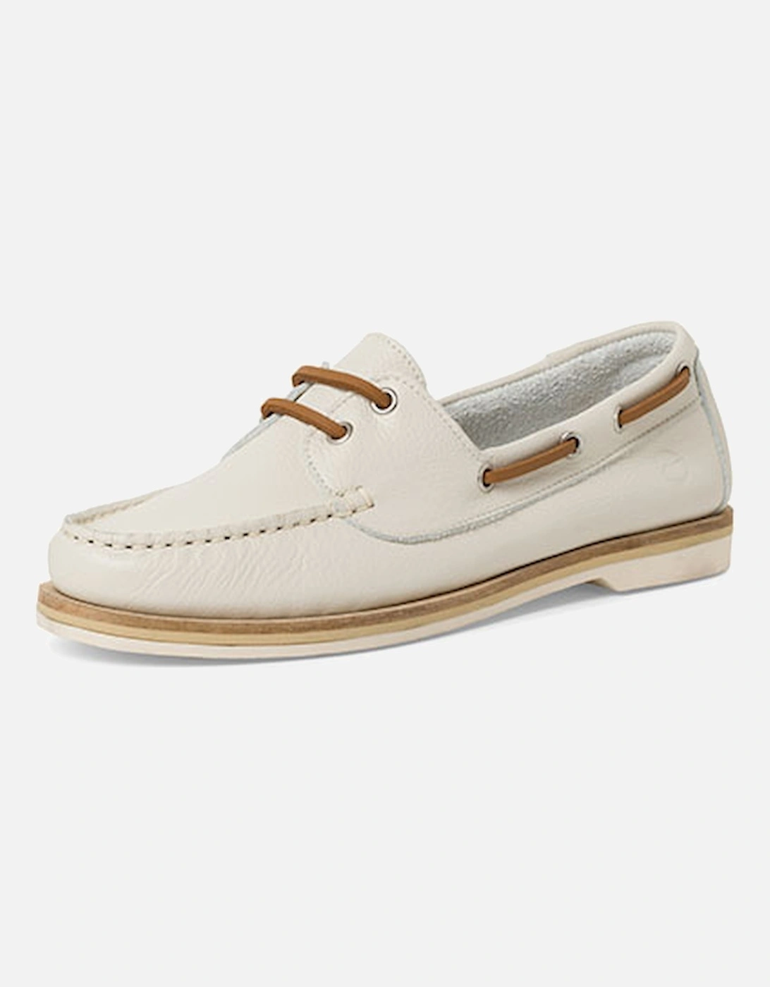 Women's Leather Boat Shoe Off White, 6 of 5