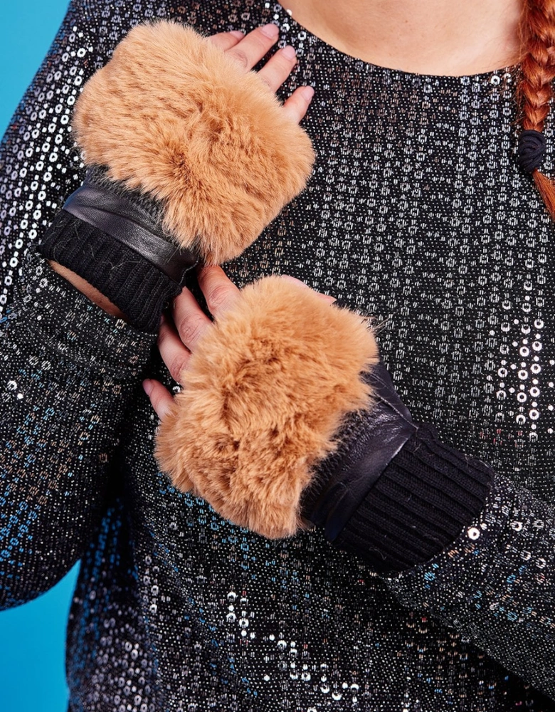 Mocha Faux Fur Fingerless Gloves
