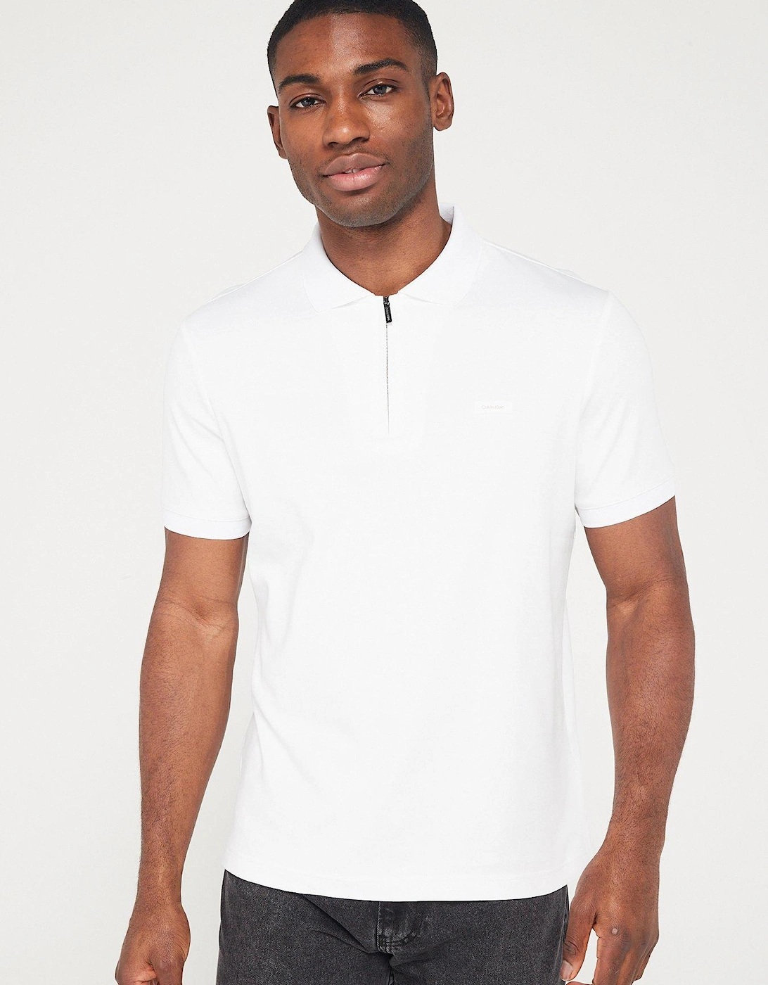 Smooth Cotton Welt Zip Polo Shirt - White, 2 of 1