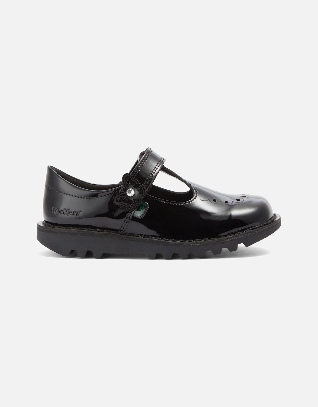 Juniors Kick T-Bloom Patent School Shoes (Black), 8 of 7