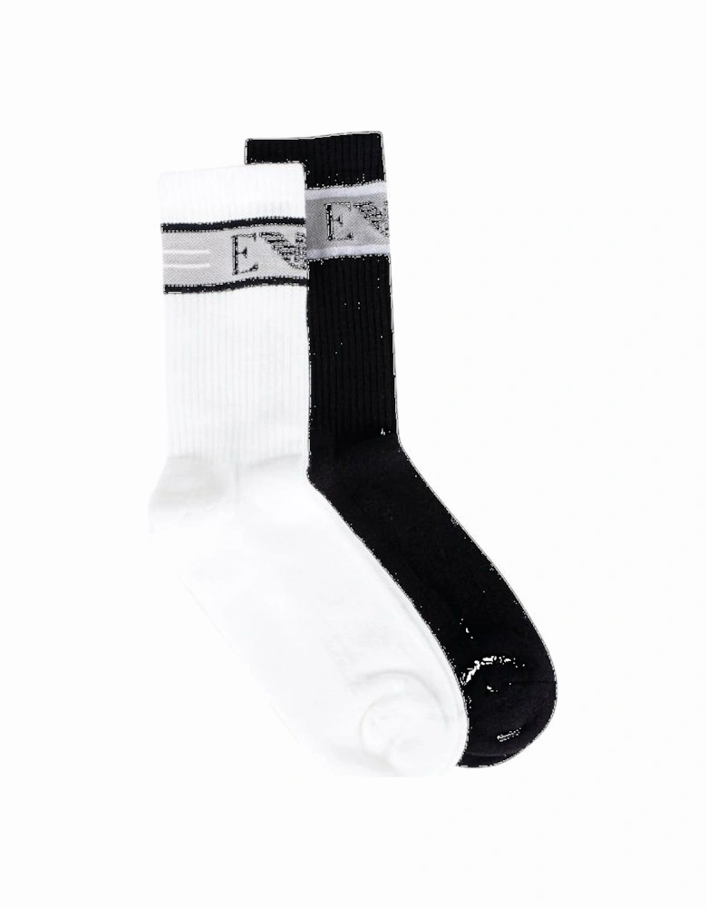 Mens 2pkt Logo Band Socks (Black/White)