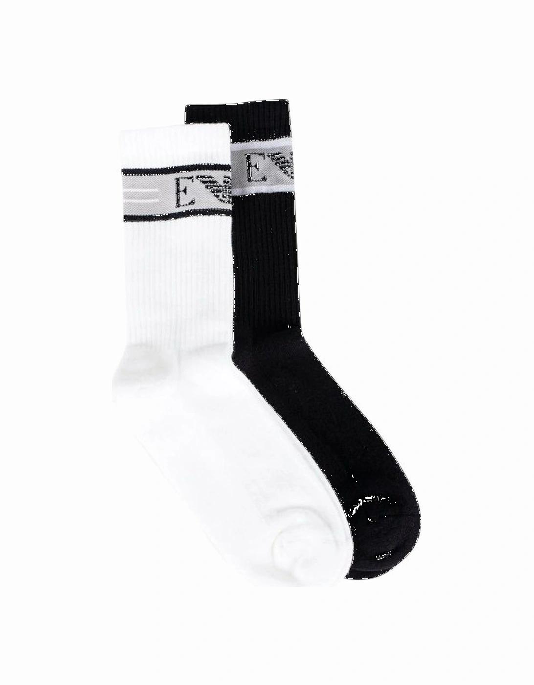Mens 2pkt Logo Band Socks (Black/White), 3 of 2