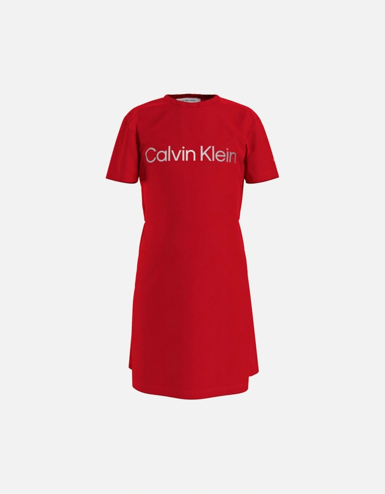 Juniors Silver Logo T-Shirt Dress (Red)