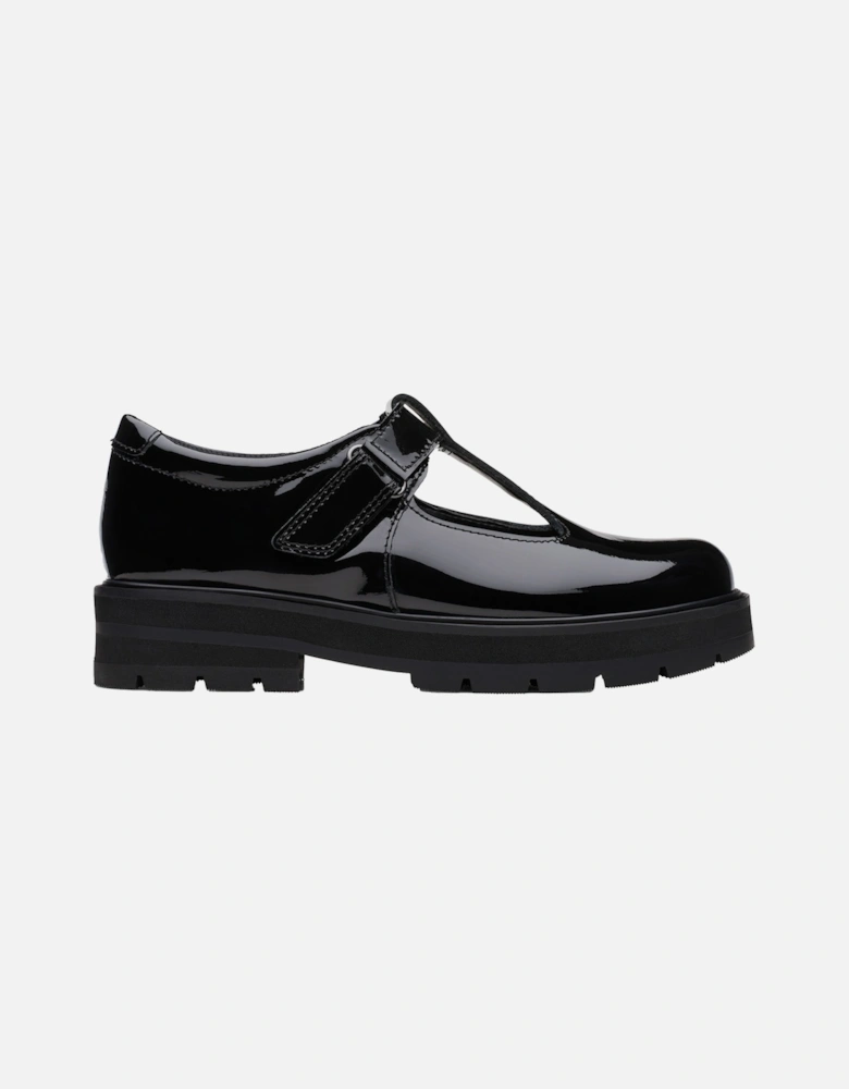 Juniors Prague Brill Patent T-Bar School Shoes (Black)