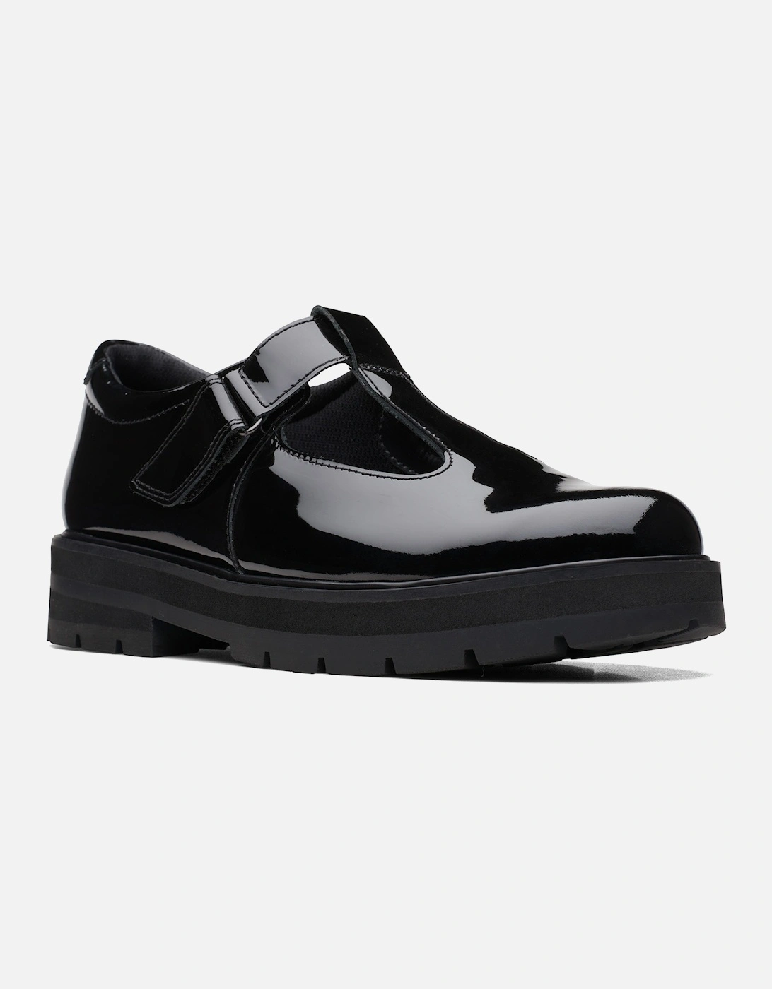 Juniors Prague Brill Patent T-Bar School Shoes (Black)