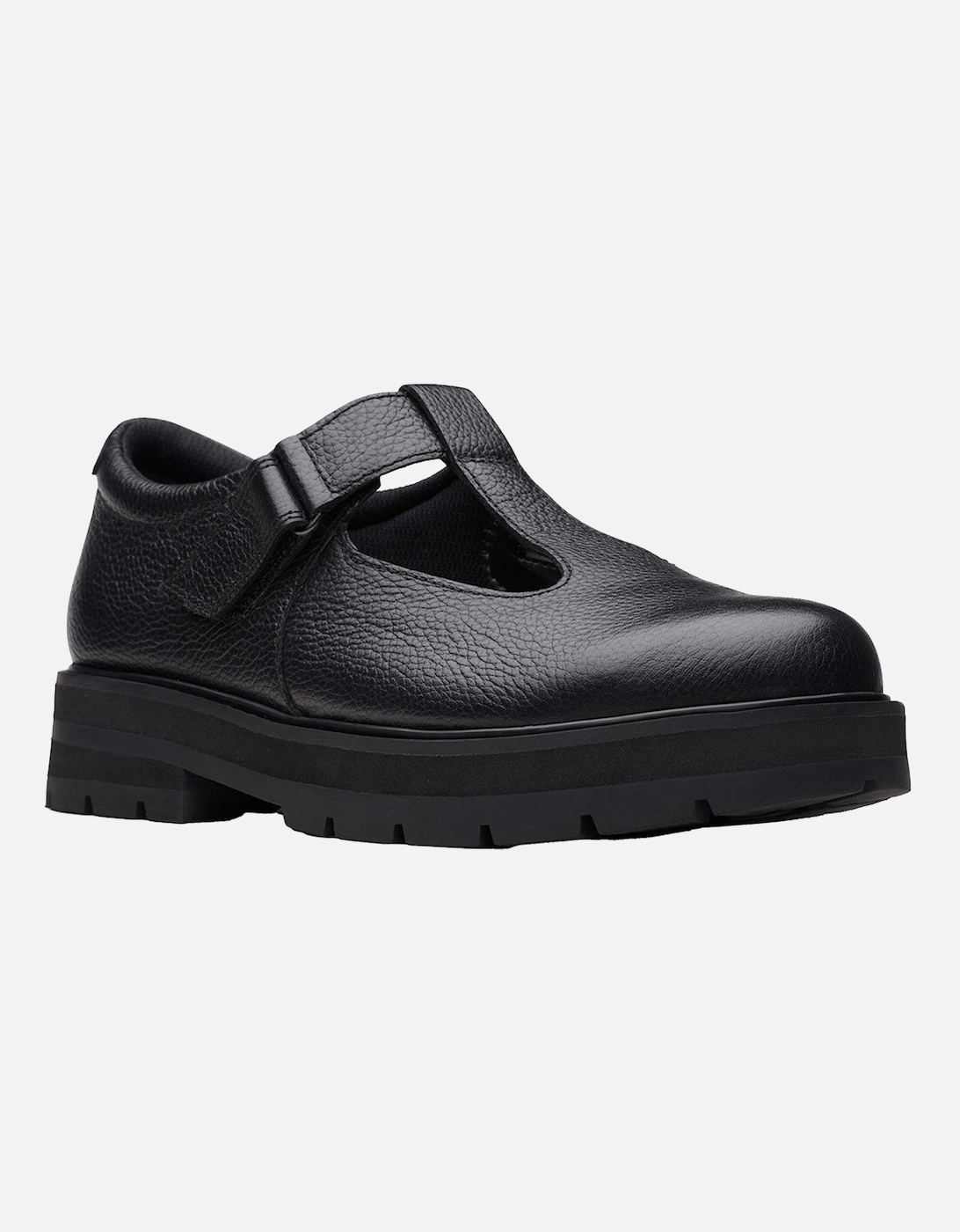 Youths Prague Leather T-Bar School Shoes (Black)