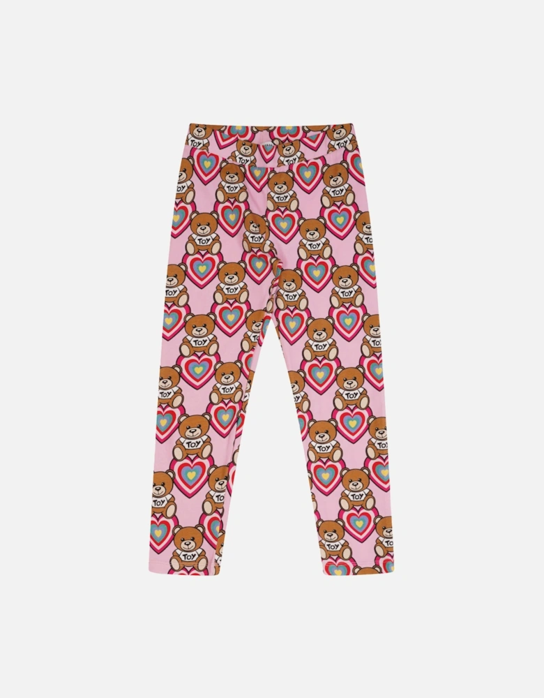 Juniors All Over Toy & Heart Print Leggings (Pink)