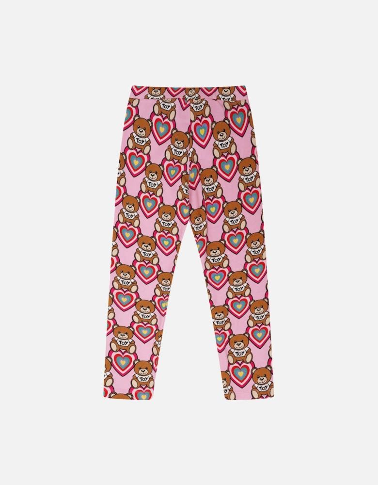 Juniors All Over Toy & Heart Print Leggings (Pink)