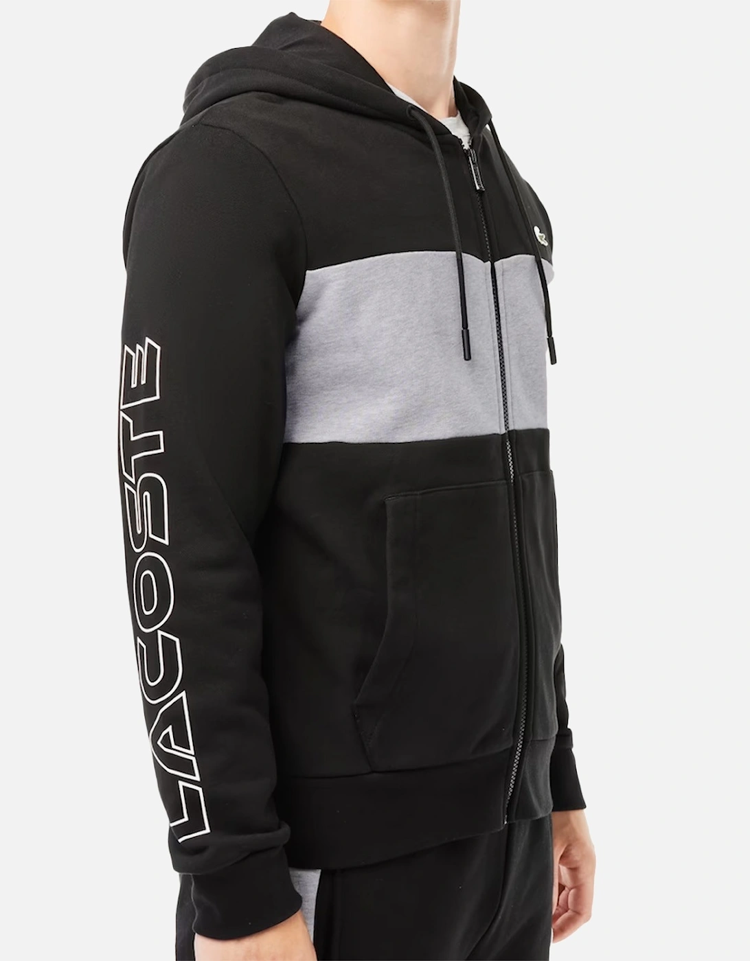 Mens Contrast Panel Full Zip Hoodie (Black/Grey)