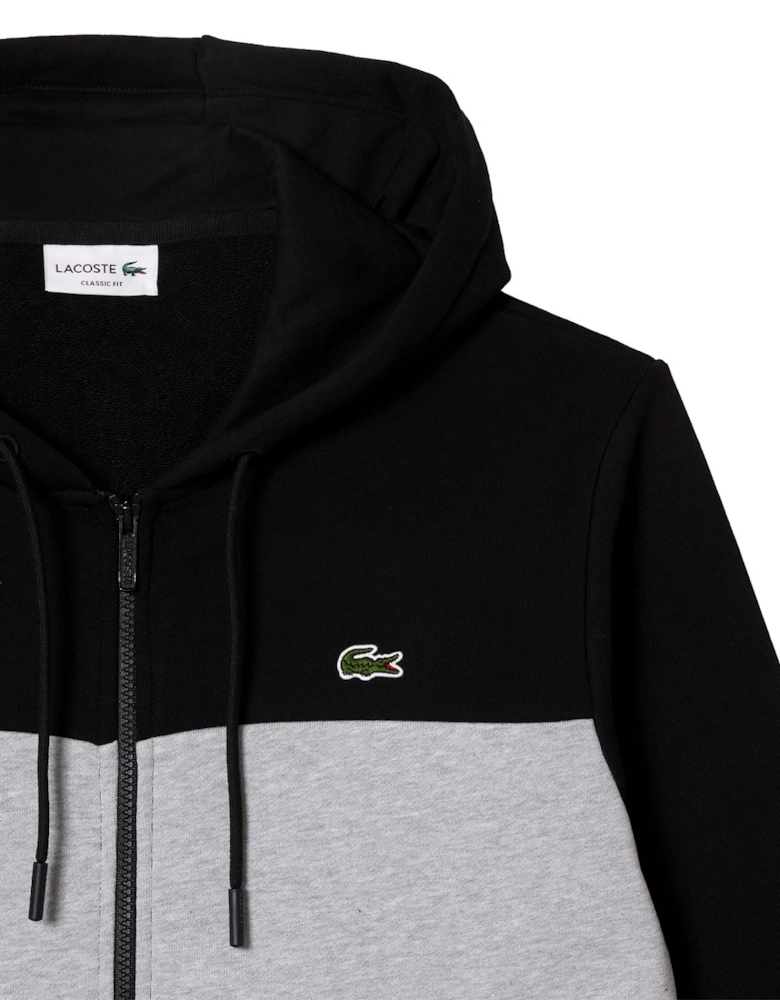 Mens Contrast Panel Full Zip Hoodie (Black/Grey)