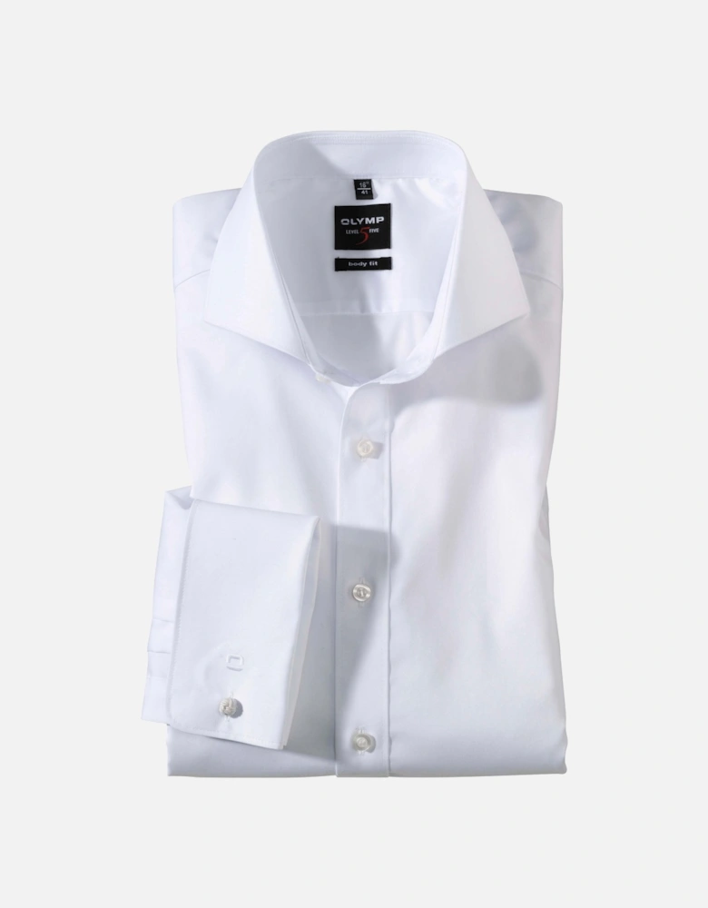 Mens Level Five Double Cuff Body Fit Dinner Shirt (White)