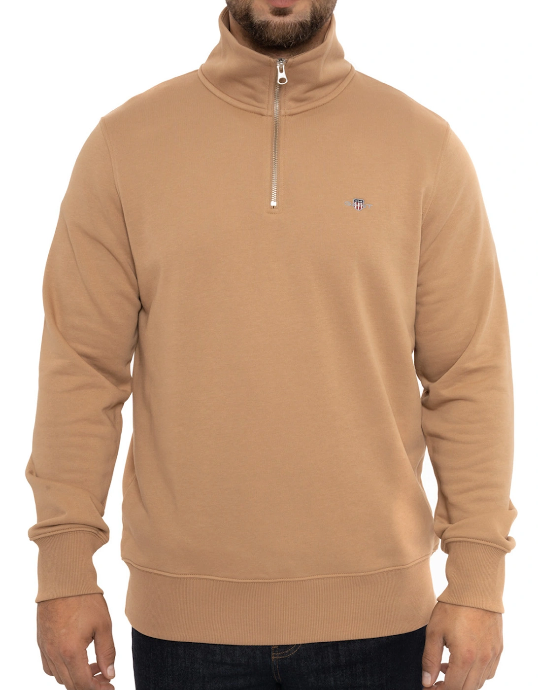 Mens Regular Shield Half Zip Sweatshirt (Sand), 8 of 7