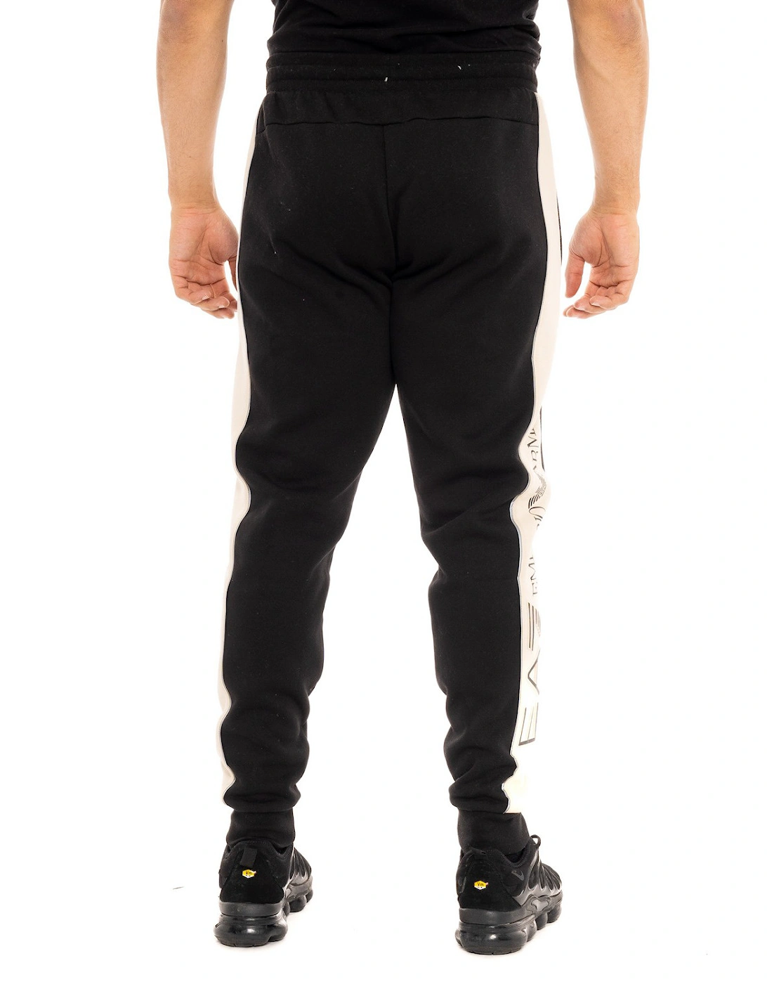 Mens Leg Panel Logo Joggers (Black/Beige)