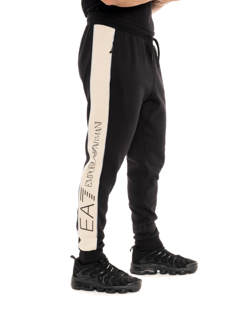 Mens Leg Panel Logo Joggers (Black/Beige)