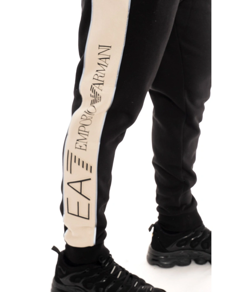 Mens Leg Panel Logo Joggers (Black/Beige)